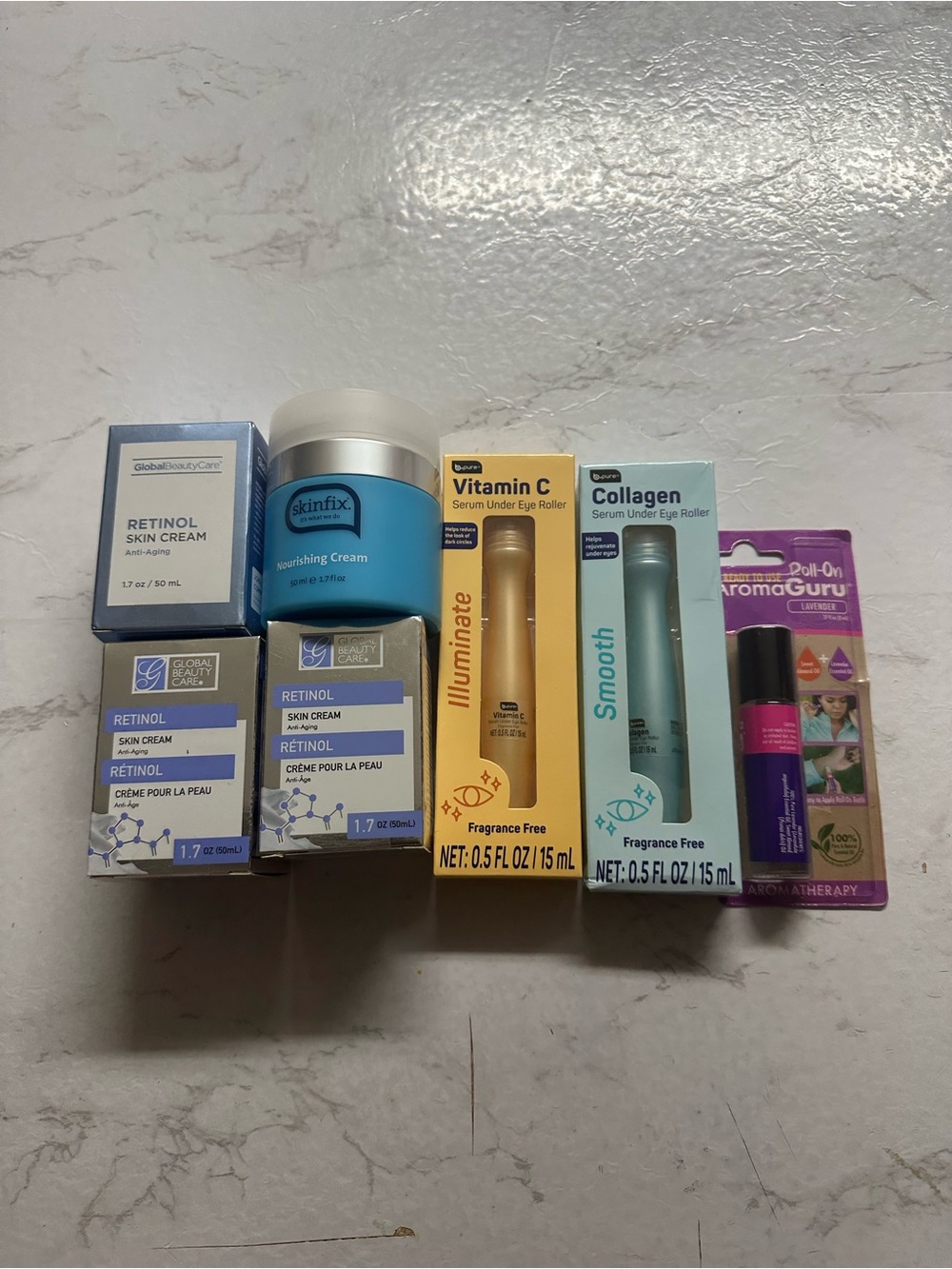 Skincare Set with Retinol, Skinfix Cream & Serums - Blue, Gold, Teal, Purple